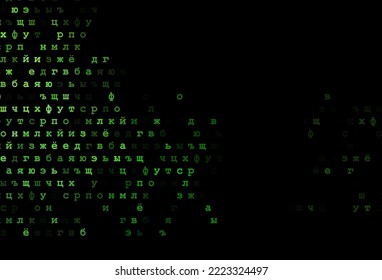 Dark green vector cover with english symbols. Abstract illustration with colored latin alphabet. Template can be used as a background for ads of typography.