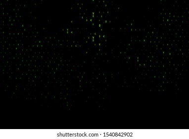 Dark Green vector cover with EUR, JPY, GBP signs. Blurred design in with symbols of EUR, JPY, GBP. Template for ads of markets, loans.