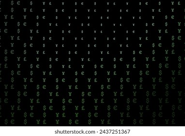 Dark green vector cover with EUR, USD, GBP, JPY. Colored symbols of all currency on white background. Smart design for your business advert of economic, wealth.