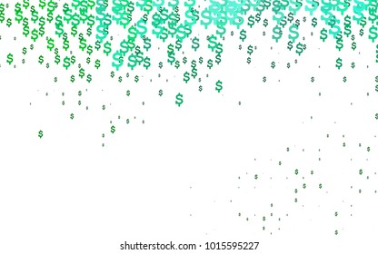 Dark Green vector cover with financial symbols. Shining illustration with signs of dollars on abstract template. The pattern can be used for ad, booklets, leaflets of banks