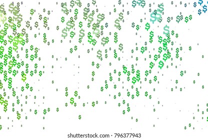 Tapa vectorial verde oscuro con símbolos financieros. Ilustración abstracta con símbolos financieros de color. Diseño inteligente para su anuncio comercial de economía, riqueza.
