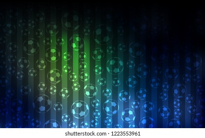 Dark Green vector cover with football symbols. Glitteral colorful illustration with abstract soccer balls. Template for ads of soccer cup.