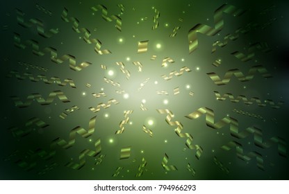 Dark Green vector cover with happy holiday ribbons. Modern geometrical abstract illustration with carnival ribbons. The pattern can be used for new year ad, booklets.