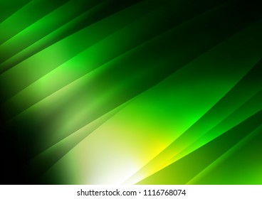 Dark Green vector cover with long cryuved lines. Modern geometrical abstract illustration with staves. The template can be used as a background.
