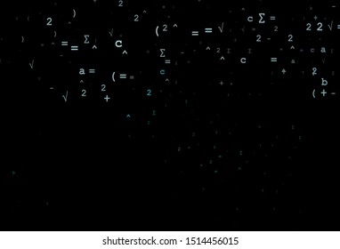 Dark Green vector cover with math elements. Abstract illustration with colored algebra signs. Smart design for your university promotion.