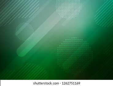 Dark Green vector cover with rounded stripes, dots. Glitter abstract illustration with colored sticks, dots. Smart design for your business advert.
