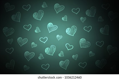 Dark Green vector cover with Shining hearts. Illustration with hearts in love concept for valentine's day. Pattern for marriage gifts, congratulations.
