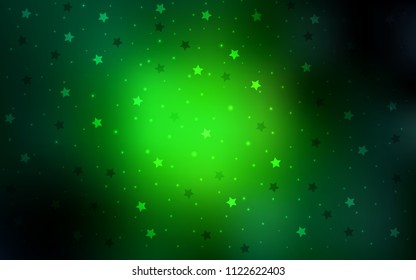 Dark Green vector cover with small and big stars. Blurred decorative design in simple style with stars. The template can be used as a background.