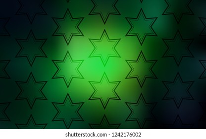Dark Green vector cover with small and big stars. Blurred decorative design in simple style with stars. Template for sell phone backgrounds.