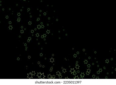 Tapa vectorial verde oscuro con estrellas pequeñas y grandes. Estrellas sobre fondo abstracto borroso con gradiente. El patrón se puede usar para anuncios de año nuevo, folletos.