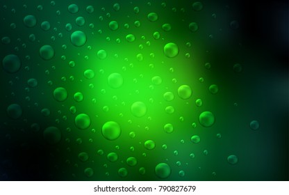 Dark Green vector cover with spots. Blurred bubbles on abstract background with colorful gradient. Pattern can be used as texture of water, rain drops.