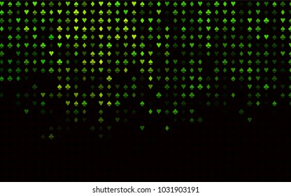 Dark Green vector cover with symbols of gamble. Glitter abstract sketch with isolated symbols of playing cards. Template for business cards of casinos.