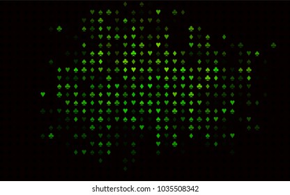 Dark Green vector cover with symbols of gamble. Illustration with set of hearts, spades, clubs, diamonds. Smart design for your business advert of casinos.