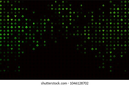 Dark Green vector cover with symbols of gamble. Glitter abstract sketch with isolated symbols of playing cards. Smart design for your business advert of casinos.