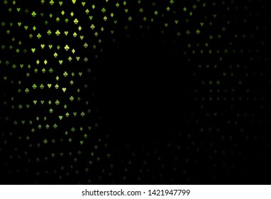 Dark Green vector cover with symbols of gamble. Illustration with set of hearts, spades, clubs, diamonds. Design for ad, poster, banner of gambling websites.