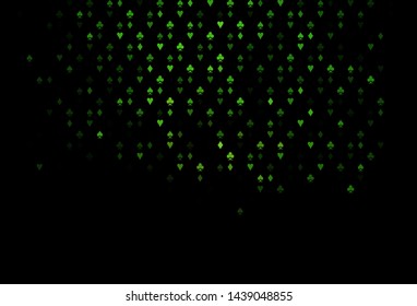 Dark Green vector cover with symbols of gamble. Colorful gradient with signs of hearts, spades, clubs, diamonds. Template for business cards of casinos.