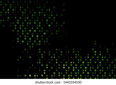 Dark Green vector cover with symbols of gamble. Illustration with set of hearts, spades, clubs, diamonds. Smart design for your business advert of casinos.