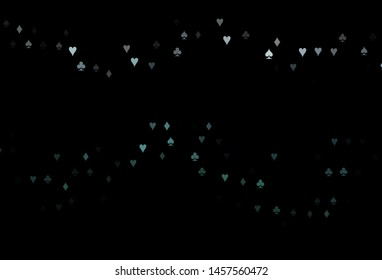 Dark Green vector cover with symbols of gamble. Glitter abstract sketch with isolated symbols of playing cards. Smart design for your business advert of casinos.