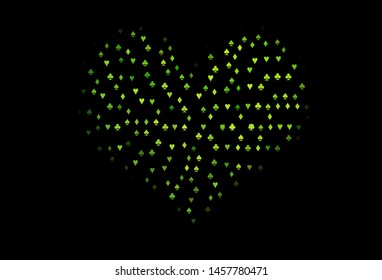 Dark Green vector cover with symbols of gamble. Colorful gradient with signs of hearts, spades, clubs, diamonds. Pattern for leaflets of poker games, events.