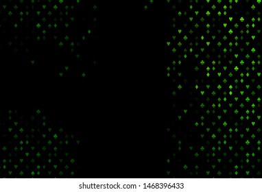 Dark Green vector cover with symbols of gamble. Colorful gradient with signs of hearts, spades, clubs, diamonds. Pattern for ads of parties, events in Vegas.