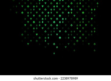 Dark Green vector cover with symbols of gamble. Illustration with set of hearts, spades, clubs, diamonds. Pattern for ads of parties, events in Vegas.