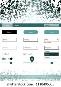 Dark Green vector design ui kit with dots. Simple Material Design Kit with colorful dots in header. Beautiful layout for websites, landing pages.