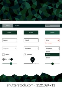Dark Green vector design ui kit with mosaic. Web ui kit with abstract gradient triangles in its header. Simple colorful design for websites.