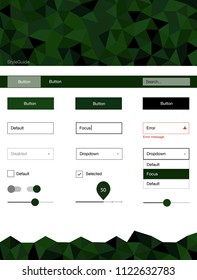 Dark Green vector design ui kit with mosaic. Web ui kit with abstract gradient triangles in its header. This sample is for your website.