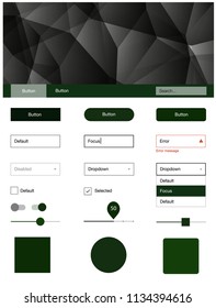 Dark Green vector design ui kit with mosaic. Colorful ui/ux kit with header consisted of triangles. This template you can use for websites.