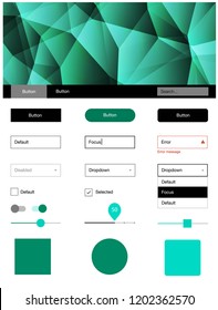 Dark Green vector design ui kit with mosaic. Web ui kit with abstract gradient triangles in its header. This sample is for your landing page.