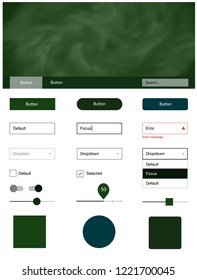 Dark Green vector design ui kit with universe stars. Simple Material Design Kit with colorful clouds in header. This sample is for your landing page.