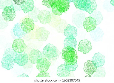 Dark Green vector doodle layout with leaves. Flowers with gradient on white background. New design for your business.