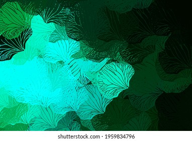 Dark Green vector doodle pattern with leaves. Glitter abstract illustration with doodles and leaves. Colorful pattern for kid's books.