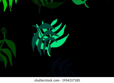 Dark Green vector elegant pattern with leaves. Blurred decorative design in Indian style with leaves. Doodle design for your web site.