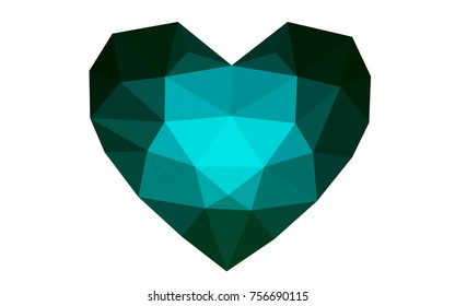 Dark Green vector greeting Card Happy Valentine's Day. Lettering with hearts on the white polygonal background. Colored triangular illustration for your business.