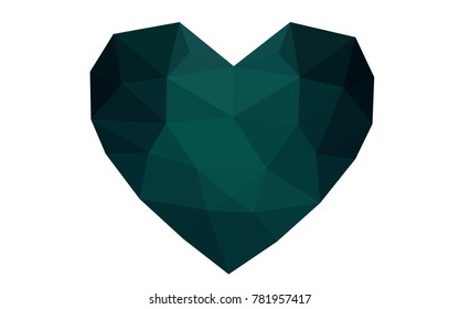 Dark Green vector greeting Card Happy Valentine's Day. Lettering with hearts on the white polygonal background. Colored triangular illustration for your business.