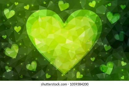 Dark Green vector heart isolated on white background. Geometric rumpled triangular low poly origami style gradient graphic illustration. Polygonal design for your business.