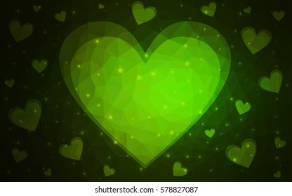 Dark Green vector heart isolated on white background. Geometric rumpled triangular low poly origami style gradient graphic illustration. Polygonal design for your business.