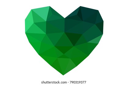 Dark Green vector heart isolated on white background. Geometric rumpled triangular low poly origami style gradient graphic illustration. Polygonal design for your business.
