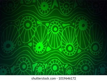 Dark Green vector indian curved template. Sketchy hand drawn doodles on blurred background. Hand painted design for web, leaflet, textile.