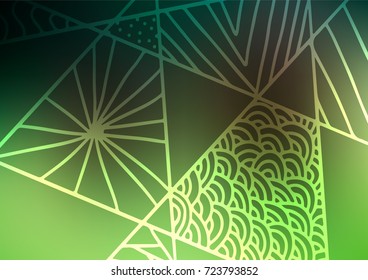 Dark Green vector indian curved pattern. Decorative shining illustration with doodles on abstract template. Hand painted design for web, wrapping, wallpaper.