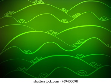 Dark Green vector indian curved texture. Modern geometrical abstract illustration with doodles. The best blurred design for your business.