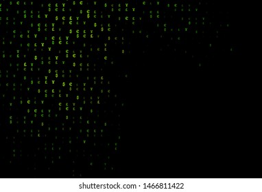 Dark Green vector layout with banking symbols. Blurred design in with symbols of EUR, JPY, GBP. The pattern can be used as ads, poster, banner for payments.