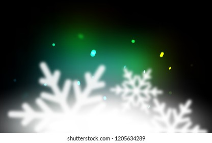 Dark Green vector layout with bright snowflakes. Modern geometrical abstract illustration with crystals of ice. The pattern can be used for new year leaflets.