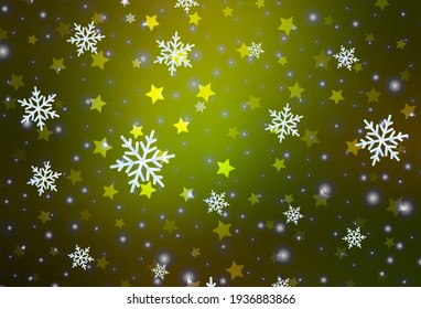 Dark Green vector layout with bright snowflakes, stars. Colorful decorative design in xmas style with snow. Design for New Year ad, booklets.