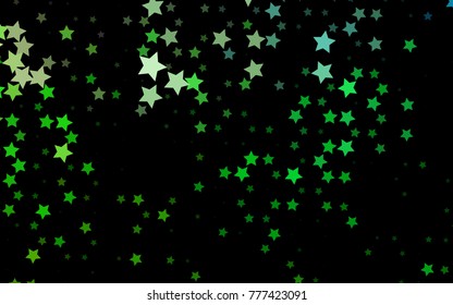 Dark Green vector layout with bright stars. Stars on blurred abstract background with gradient. The pattern can be used for new year ad, booklets.