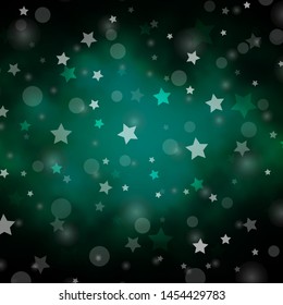 Dark Green vector layout with circles, stars. Abstract illustration with colorful spots, stars. Pattern for trendy fabric, wallpapers.