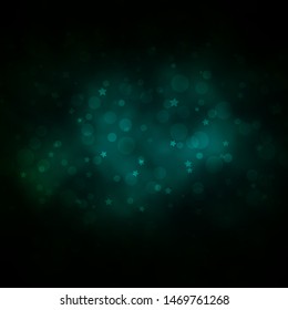 Dark Green vector layout with circles, stars. Glitter abstract illustration with colorful drops, stars. Design for wallpaper, fabric makers.