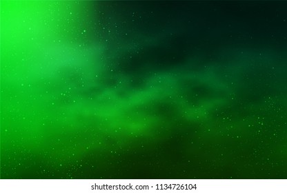 Dark Green vector layout with cosmic stars. Space stars on blurred abstract background with gradient. Smart design for your business advert.