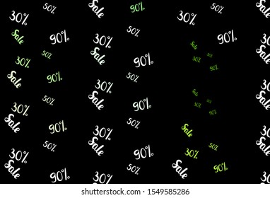 Dark Green vector layout with discount of 30, 50, 90%. Shining colorful illustration with isolated selling prices. Backdrop for ads, leaflets of Black Friday.